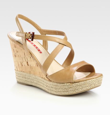 prada leather espadrille wedge sandals