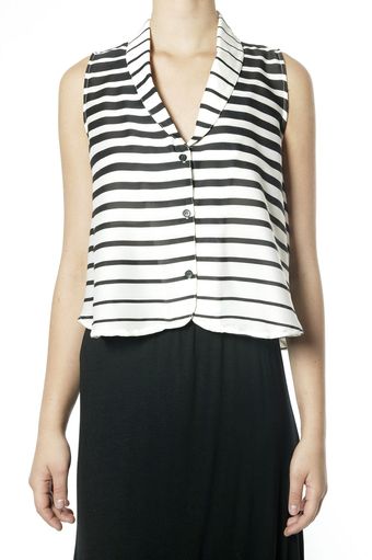 Otis & Maclain Collared Striped Cropped Top - Black and White - Lyst