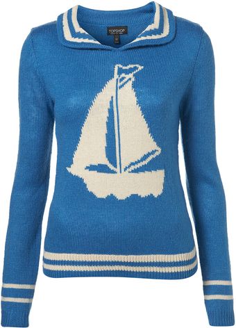 Topshop Knitted Boat Motif Jumper - Lyst