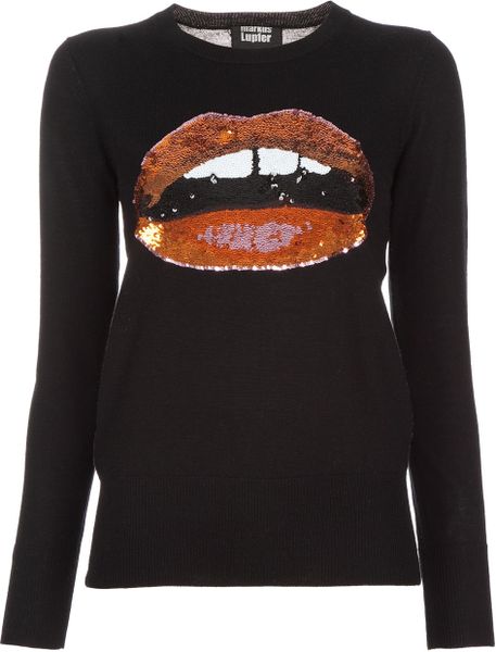 Markus Lupfer Lara Lip Sequin Jumper in Black - Lyst