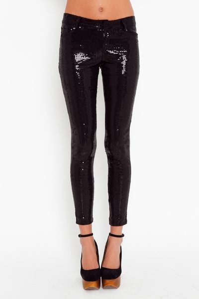 black sequin skinny pants