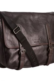 Prada Black Glazed Calfskin Messenger Bag - Lyst