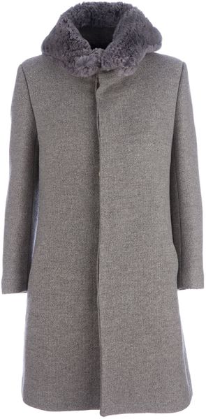 Undercover Faux Fur Collar Coat in Gray (grey) - Lyst