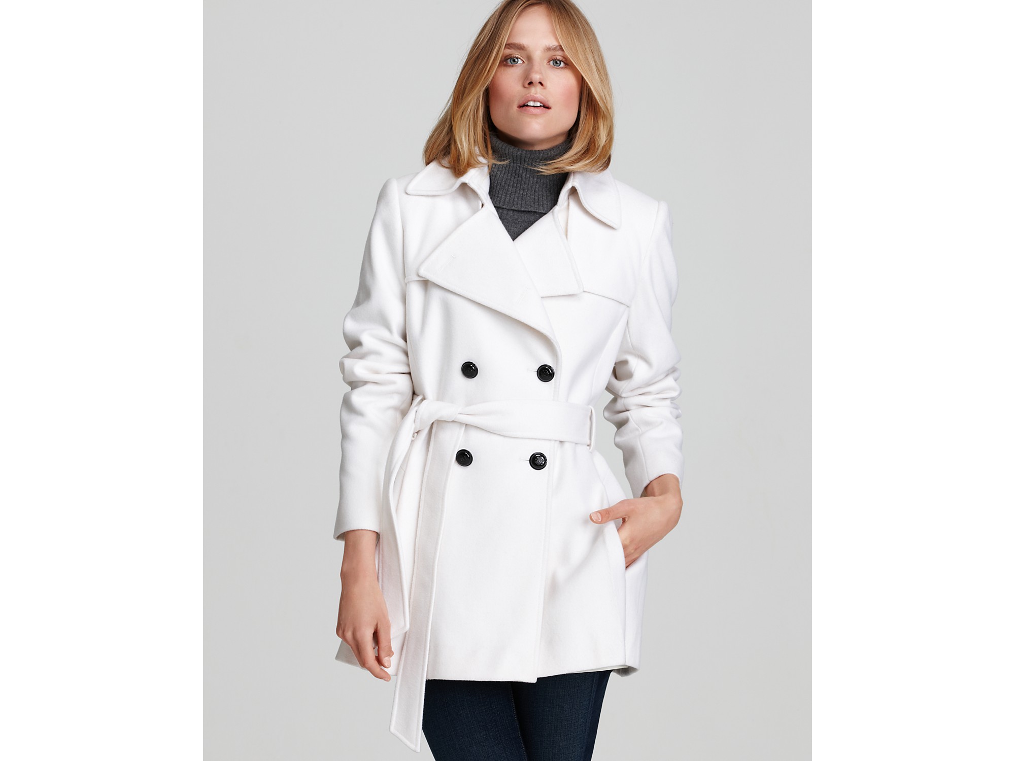 Via Spiga Belted Double Breasted Coat with Pleating in White (winter