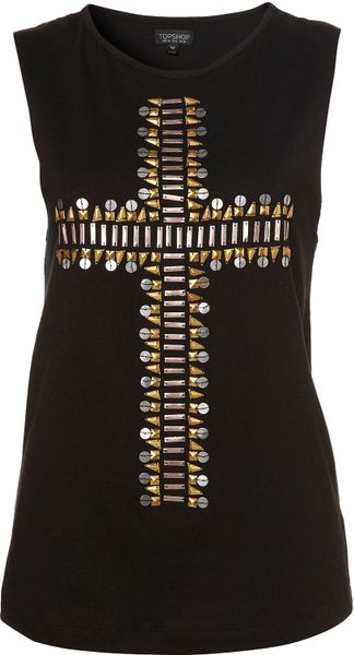 Topshop Antique Cross Embroidered Tank in Black - Lyst