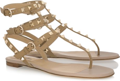 Valentino Studded Leather Flat Sandals in Green (mocha) - Lyst