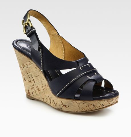 (navy)   Blue Leather  sandals Sandals navy Wedge in Lyst Cork Chloé slingback Slingback blue