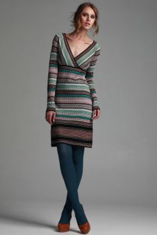 M Missoni Black Dot Stripe Wool Blend Empire Waist Dress - Lyst