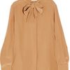 Chloé Pussybow Silk Blouse in Beige (terracotta) - Lyst