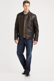 Saks Fifth Avenue Men's Collection Leather Moto Jacket - Lyst