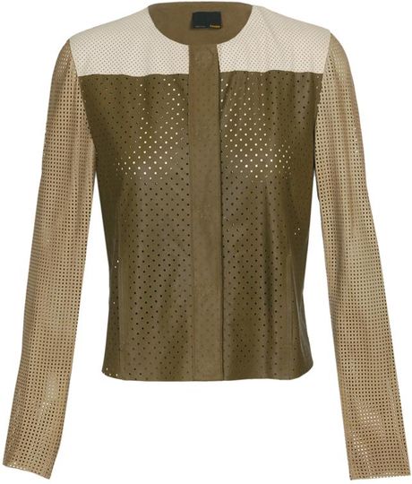 Fendi Contrasting Laser Cut Leather Jacket in Brown (brown multi) - Lyst