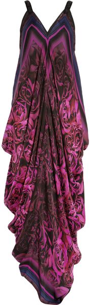 Roberto Cavalli Draped Floral-Print Silk-Chiffon Gown - Lyst