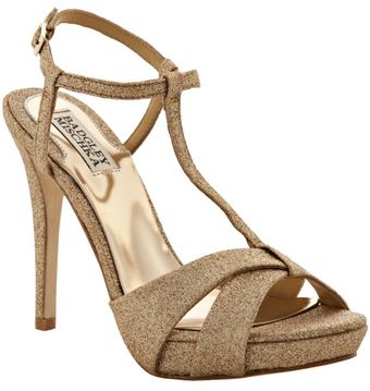Badgley Mischka Rose Gold Glitter Indigo Iii Platform Sandals - Lyst