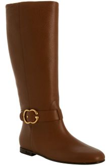 Gucci Cognac Leather Buckle Ride Boots - Lyst