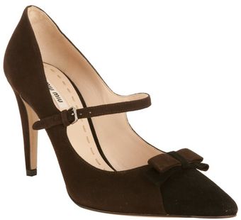  Ebony Suede Cap Toe Bow Detail Pumps 