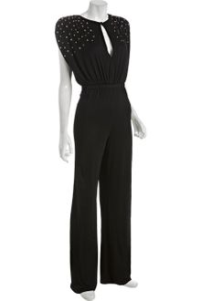 Halston Heritage Jet Black Stretch Jersey Studded Jumpsuit - Lyst