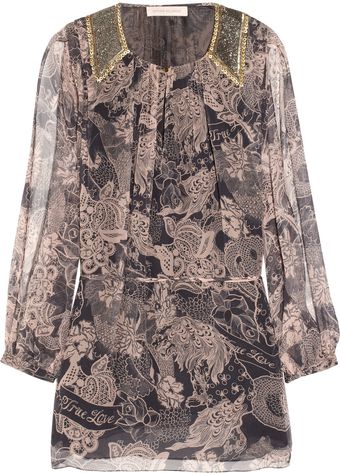 Matthew Williamson Embellished Printed Silk-chiffon Blouse - Lyst