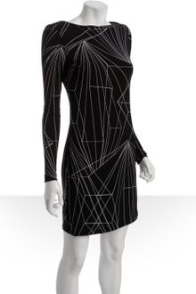 Long Sleeve Black Lace Dress on Miller Black Black Linear Print Stretch Jersey Long Sleeve Dress