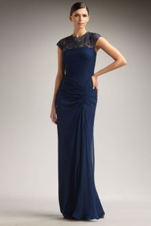 Tadashi Shoji Cap-sleeve Illusion-top Gown - Lyst