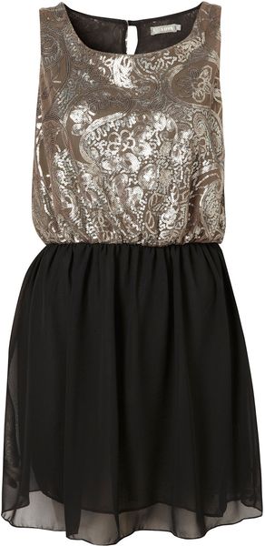 Topshop Sequin Skirt Dress  in Black (pewter) - Lyst