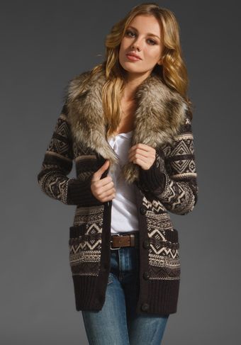 Juicy Couture Cardigan with Removable Faux Fur Collar - Lyst