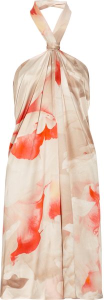 Alexander McQueen Printed Floral Silk Halter Dress - Lyst