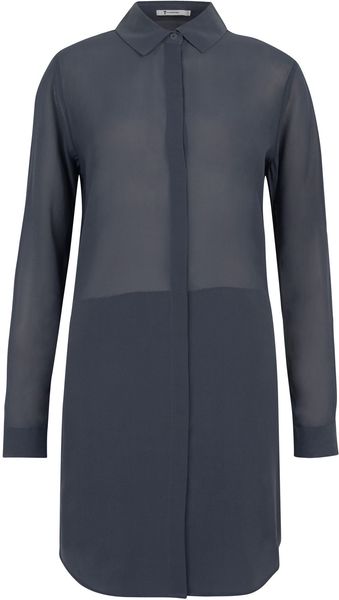  Charcoal Long Panel Silk Shirt 