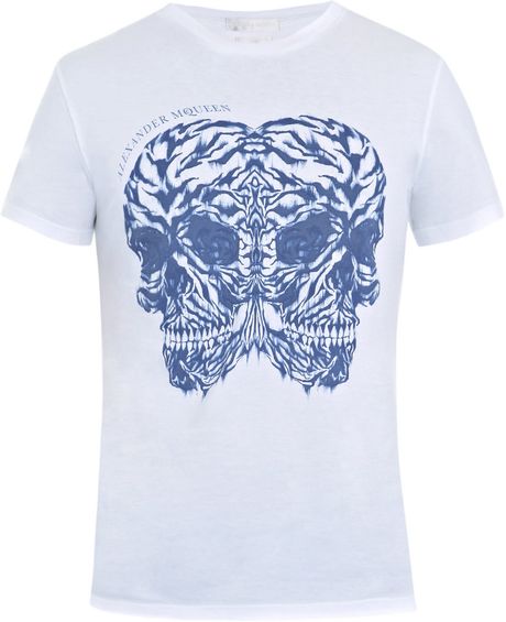 Alexander Mcqueen Tiger Double Skull Tshirt in Blue for Men (white) - Lyst
