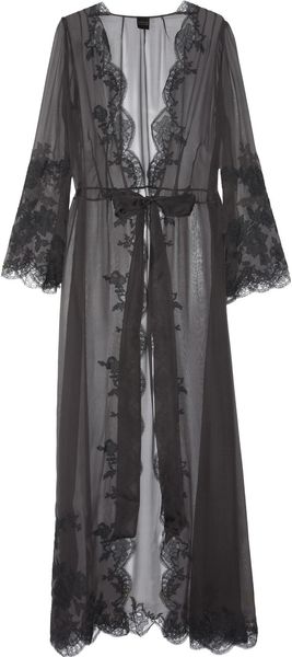 Carine Gilson Lace-appliquéd Silk-mousseline Robe - Lyst