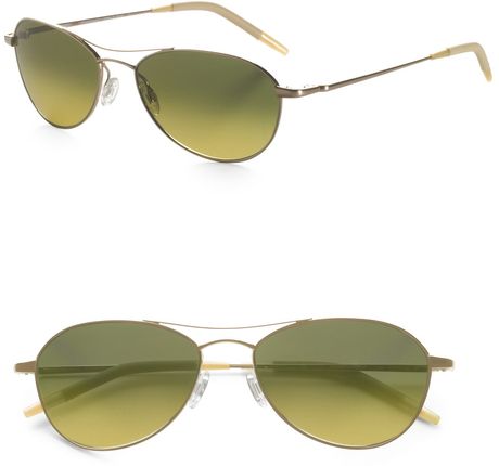 Oliver Peoples Aero 57 Aviator Sunglasses in Gold for Men - Lyst