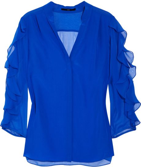 Tibi Silkcrepe and Chiffon Blouse in Blue (cobalt) - Lyst