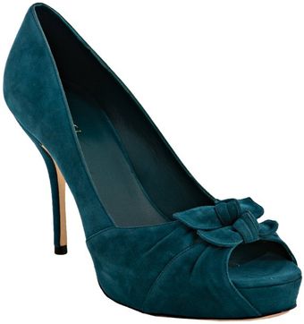  Teal Suede Lise Peep Toe Bow Pumps 