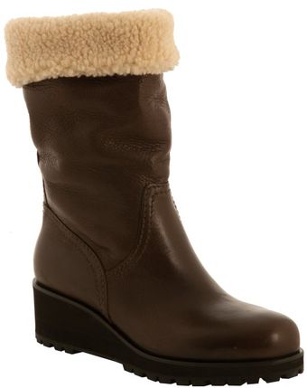  Ebony Leather Faux Shearling Convertible Cuff Wedge Boots 