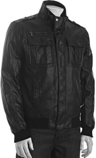 Calvin Klein Black Faux Leather Motorcycle Jacket in Black for Men - Lyst