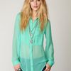 Free People Sheer Buttondown Tunic in Green (mint julep) - Lyst