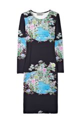 Preen Black Scuba Mini Kimono Print Dress