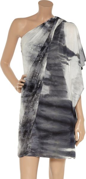  One-Shoulder Draped Sequin Jersey Dress 