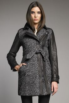 Burberry Leather-sleeve Tweed Trenchcoat - Lyst
