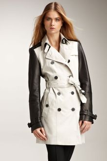 Burberry Leather-sleeve Gabardine Trenchcoat - Lyst