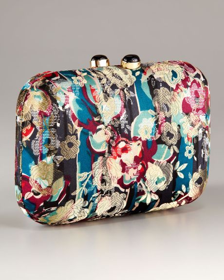 Kotur Morley Baroque Floral Brocade Mini Box Clutch  in Multicolor (teal) - Lyst