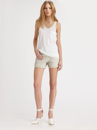  Stretchy Cotton Canvas Rolled Shorts 