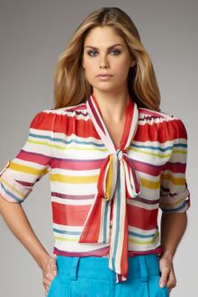 Alice + Olivia Arie Stripe Tie-collar Blouse - Lyst