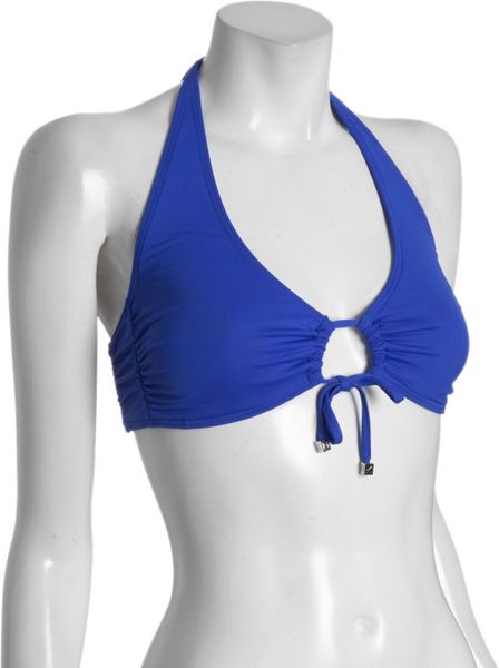 Dkny Cerulean Tie Front Halter Bikini Top in Blue - Lyst