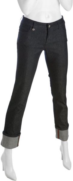   Cotton Denim Web Stripe Cropped Straight Leg Jeans 