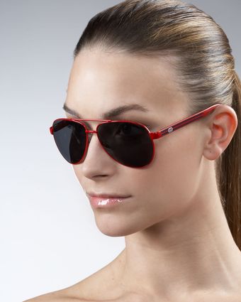  Logo-stripe Aviator Sunglasses, Red/green 