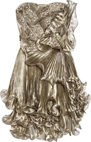 Marchesa Embellished Pleated Silkorganza Dress in Gold (bronze) - Lyst