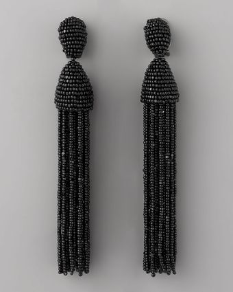 Oscar de la Renta Beaded Tassel Earrings, Black - Lyst