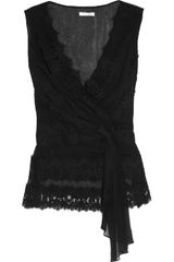 Oscar de la Renta Silk-chiffon and Lace Top
