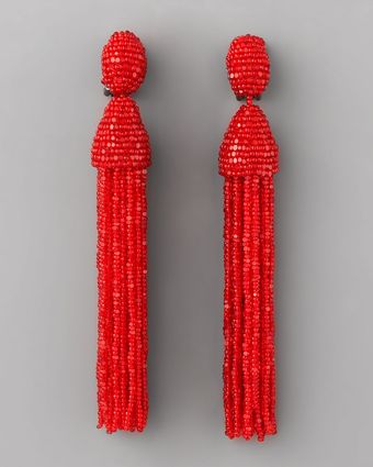 Oscar de la Renta Beaded Tassel Earrings, Red - Lyst