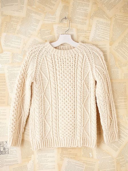 Free People Vintage Hand Knit Aran Sweater in Beige (white) - Lyst